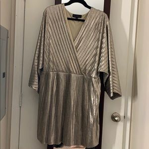 Metallic silver flutter sleeve dress WORN ONCE